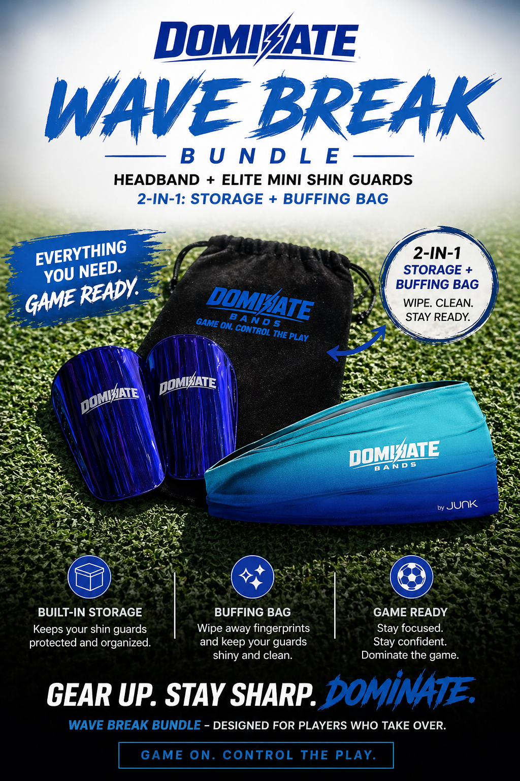 WAVE BREAK BUNDLE  Headband + Elite Mini Shin Guards | DOMINATE