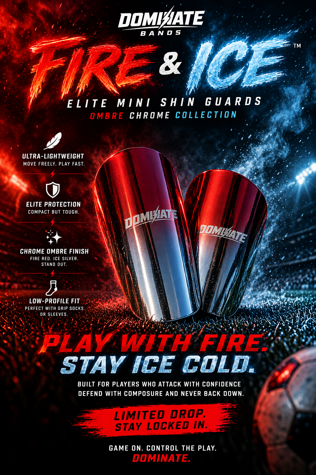 DOMINATE - Fire & Ice Elite Mini Shin Guards – (Red/Chrome) Ombre Chrome Collection